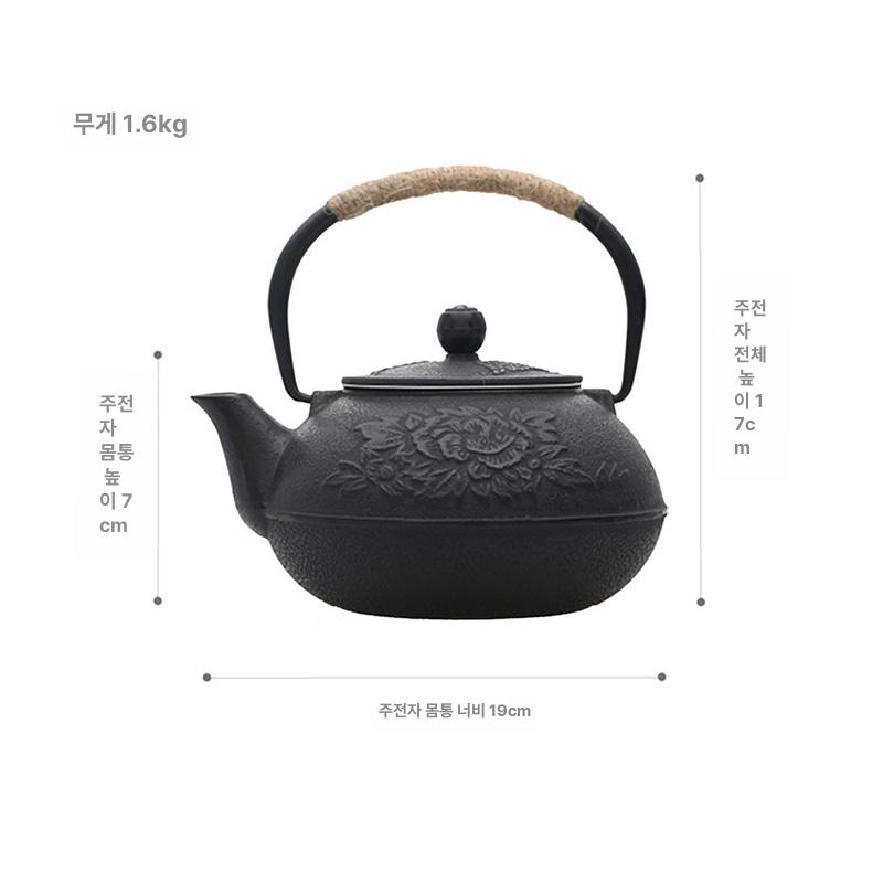 메이지 블랙 빈티지 차주전자 무쇠 다기 주물 주철 일식 클래식 스몰 니들 900ml - 상세 이미지 4