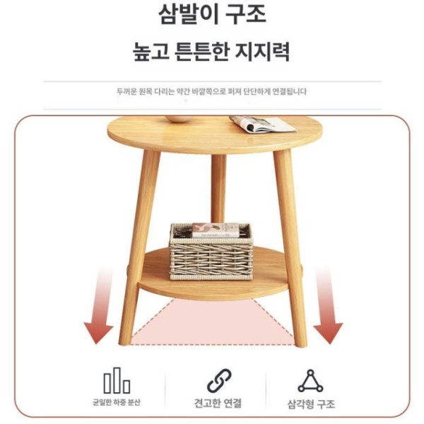 세련된 북유럽 원형 이동식 웜화이트 미니 커피 협탁 간이 소파 원탁 40 x 40x52cm 단층 다리 파스토럴 오크 30 x 30x52cm 다 - 상세 이미지 4