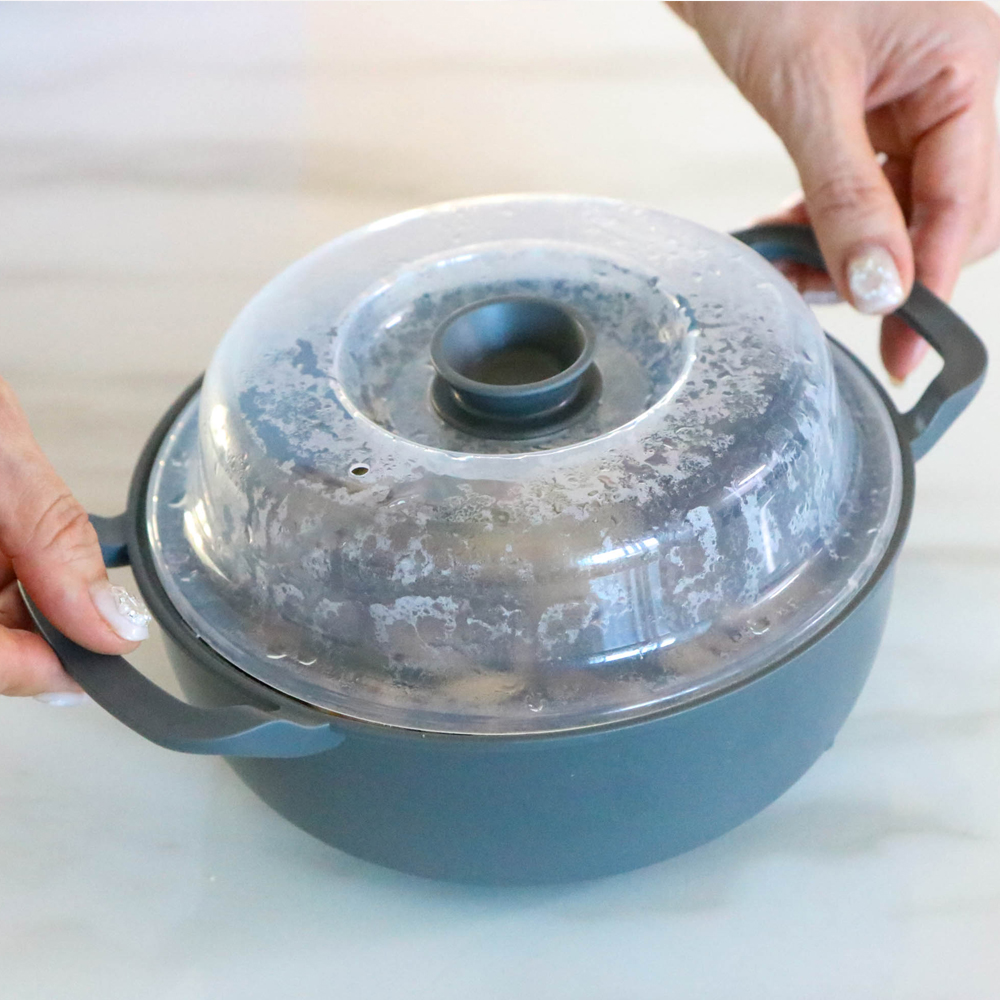 국산 듀얼 핸드업 전자레인지 찜기 2p세트 계란찜 라면 만두 야채 전자렌지용기 아이보리 - 상세 이미지 4