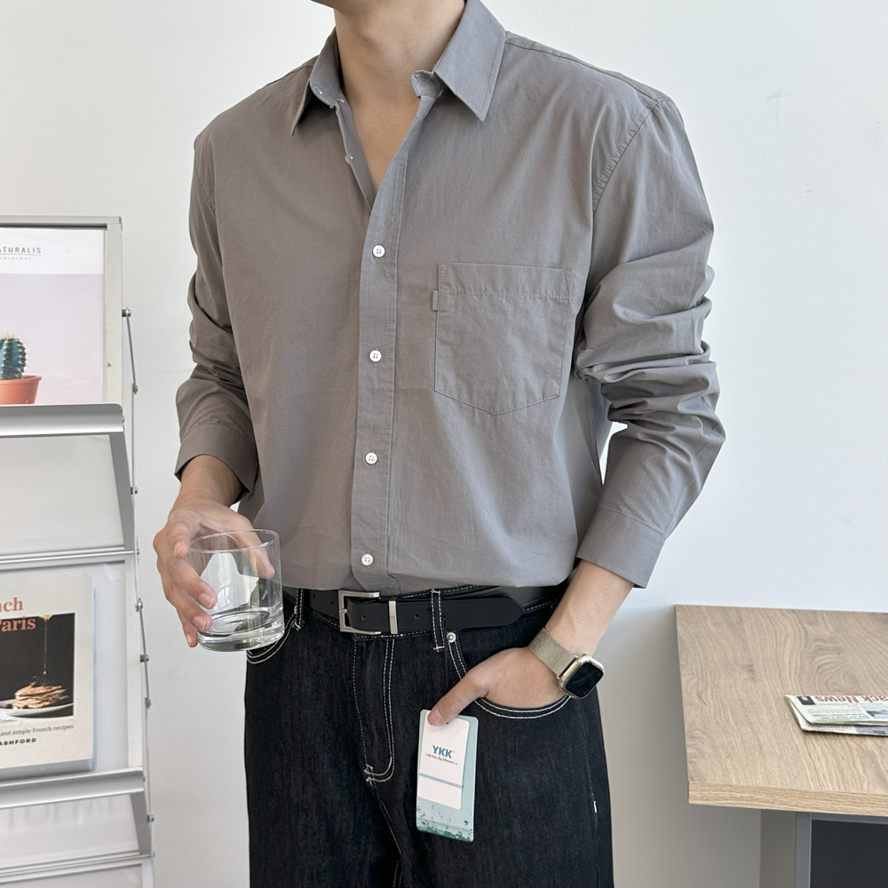 남자 와이셔츠 오버핏 코튼 와이드 카라 정장 남방 남자 셔츠 - 상세 이미지 4