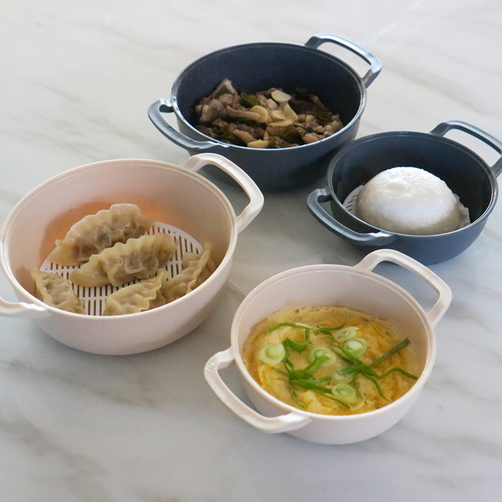 국산 듀얼 핸드업 전자레인지 찜기 2p세트 계란찜 라면 만두 야채 전자렌지용기 아이보리 - 상세 이미지 3
