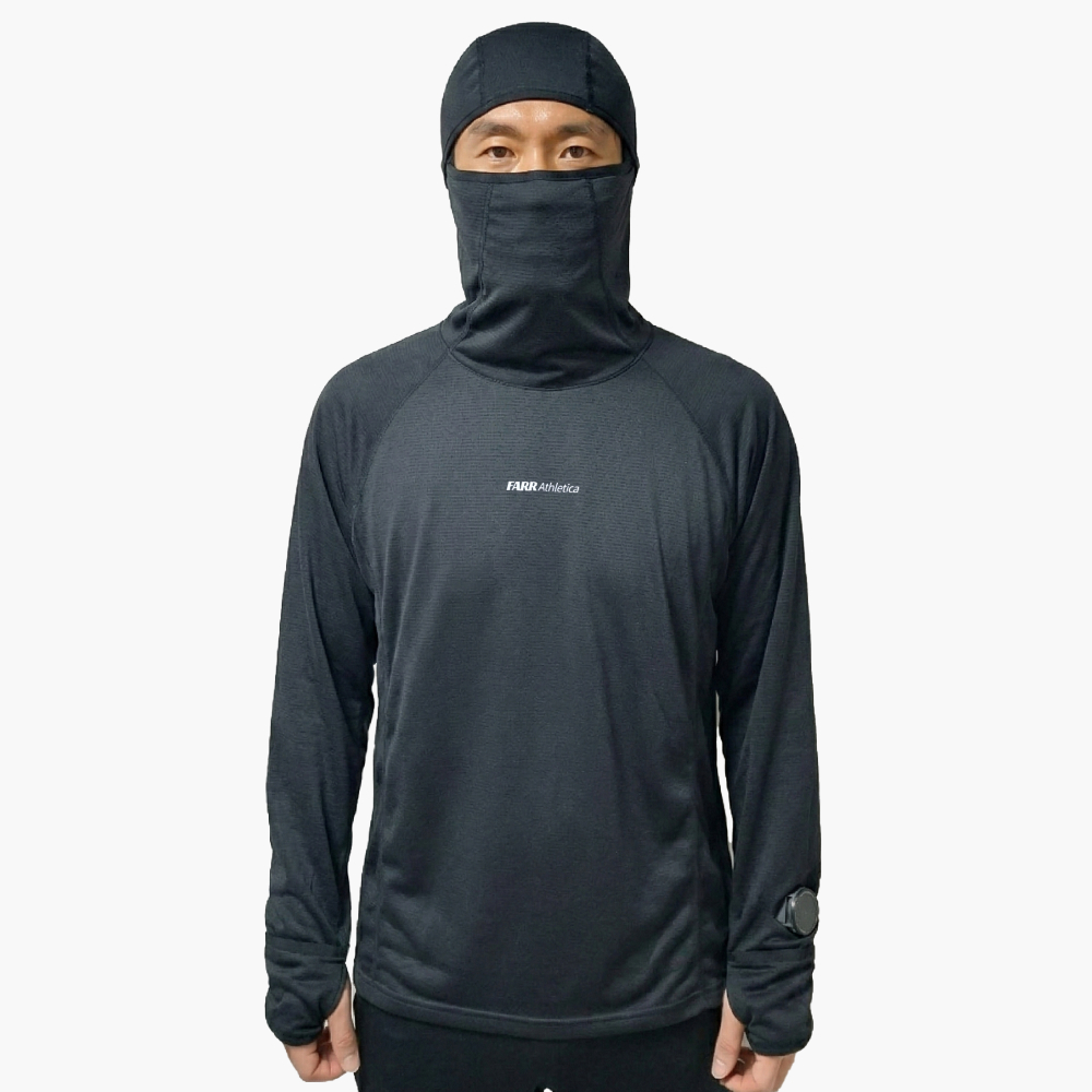 FARR 써모 바라클라바 후디 러닝 와치홀 검정 테크니컬 등산 핑거홀 베이스레이어 후드티 - 상품 이미지