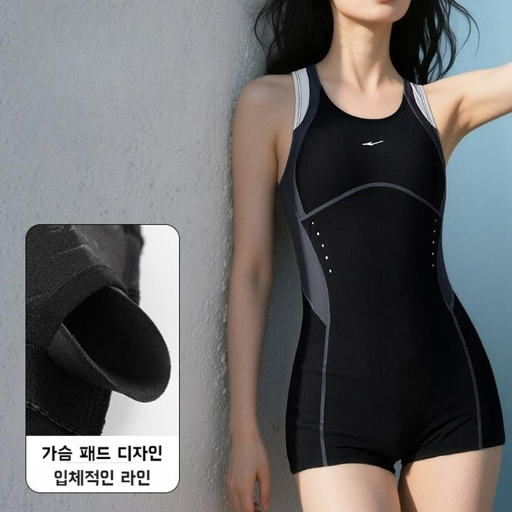 여성 올인원 수영복 반바지형 군살 체형 보정 와이존 커버 워터파크 - 상세 이미지 4