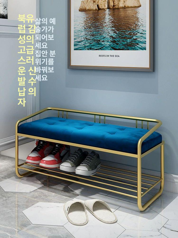 북유럽 벨벳 신발수납 현관 소파 벤치의자 긴의자 골드의자 등받이 긴 - 상세 이미지 2