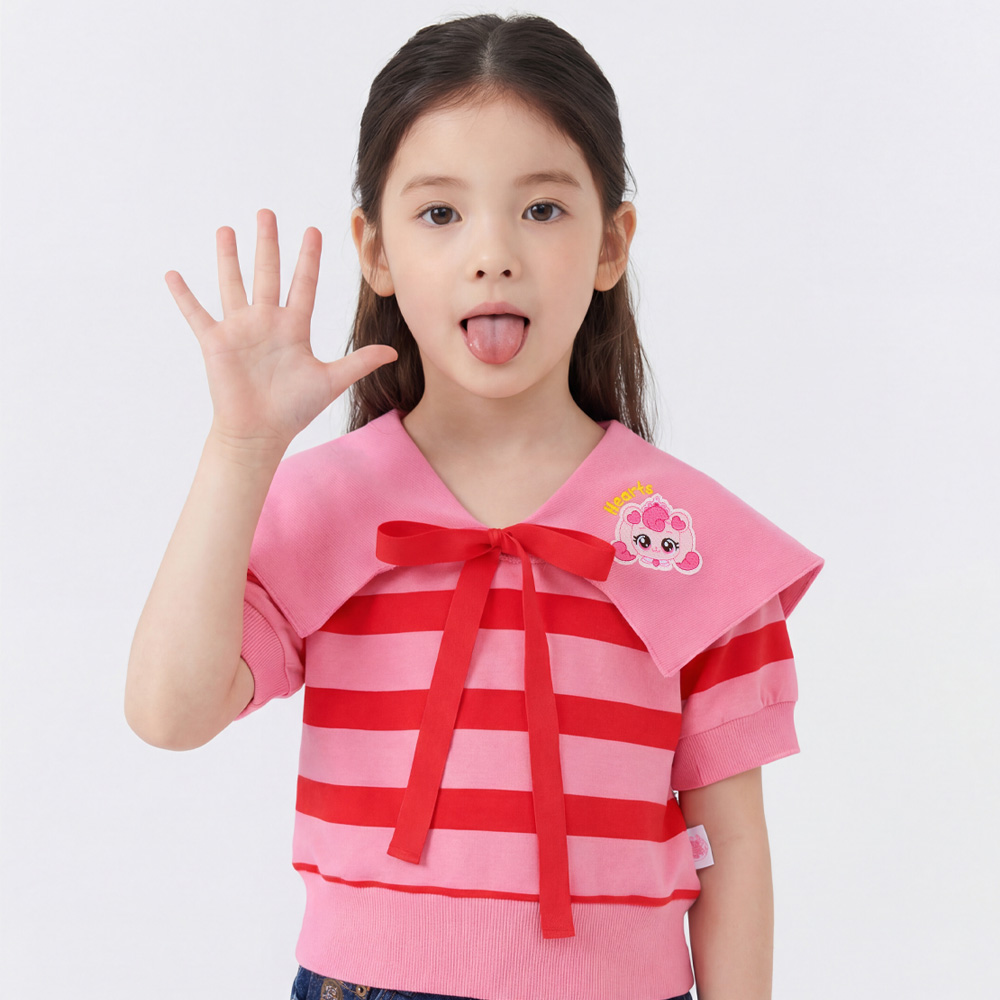 티니핑 여아 빅카라 스트라이프 5부 반팔티 하츄핑 티셔츠 - 상세 이미지 4
