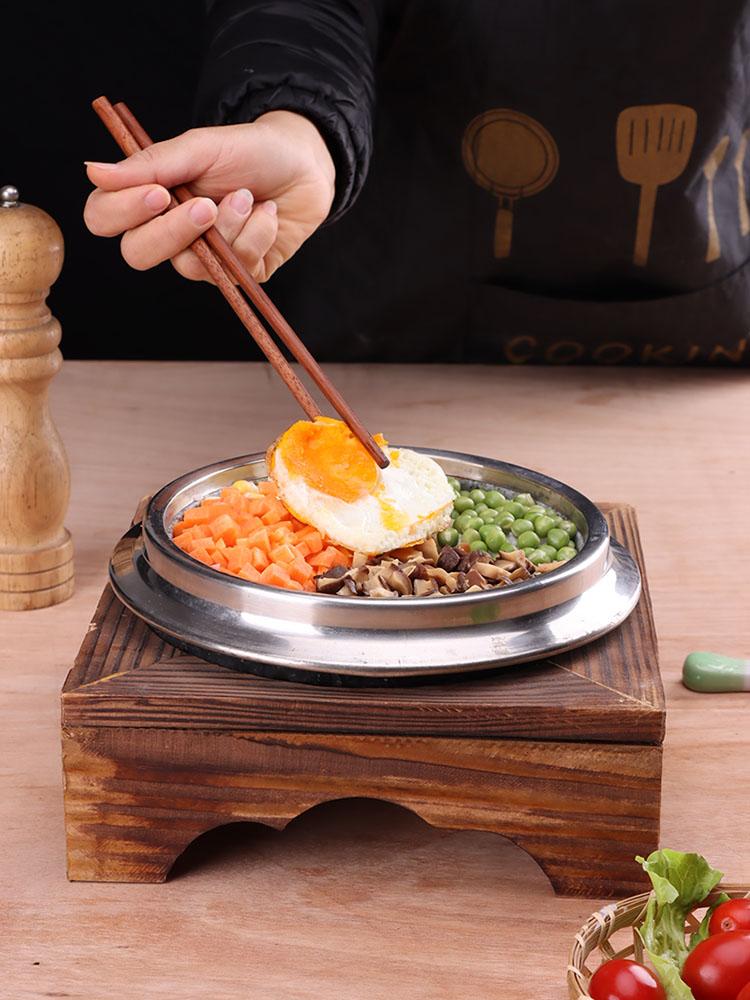 스텐 바로밥 업소용 소형 솥밥 뚝배기 스타일 스테인리스 12 x 7.2cm 나무 받침 포함 - 상품 이미지