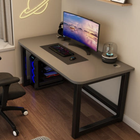 [해외]게이밍 컴퓨터 책상 모던 게임 테이블 1인용 곡선 그레이 상판+블랙 다리 강화형