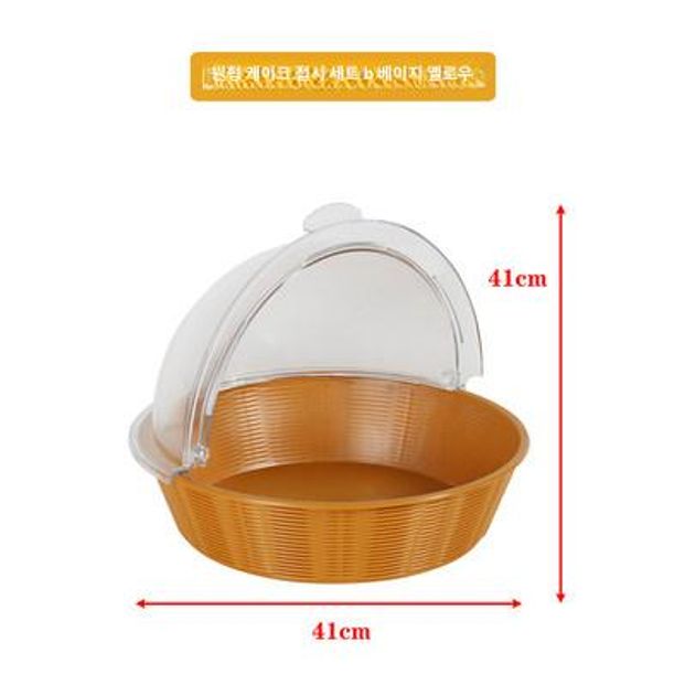 베이커리 과자 쿠키 빵 투명 아크릴 푸드커버 PP 라탄 재질 다용도 위생 진열대 스테인리스 원형 바구니 - 상세 이미지 3