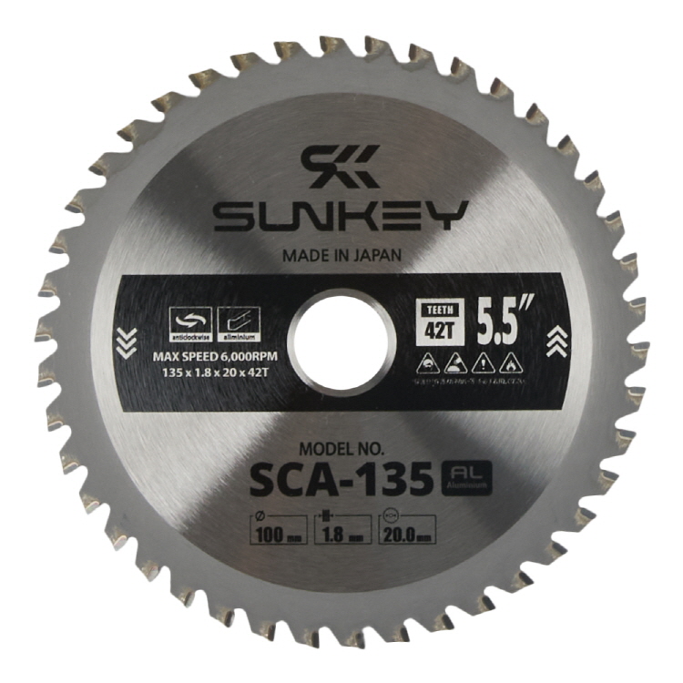 썬키 팁소 원형톱날 알루미늄용 135x1.8x20mm 42T SCA-135 - 상품 이미지