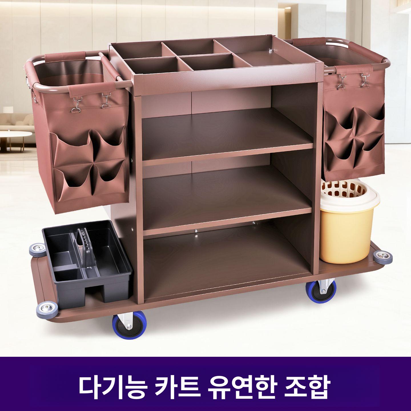 호텔 린넨 카트 청소 세탁물 수레 객실 이동식 트롤리 대형 바퀴 보강형 긴짧은가방 - 상세 이미지 3