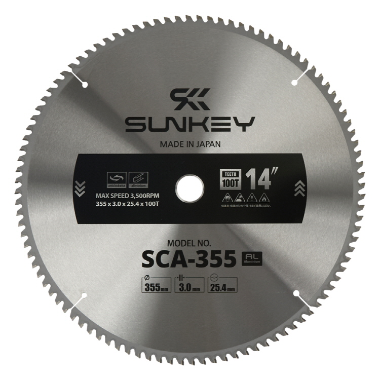 썬키 팁소 원형톱날 알루미늄용 355x3.0x25.4mm 100T SCA-355 - 상품 이미지