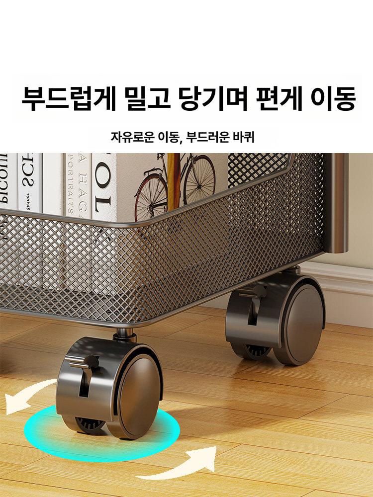 3단 바스켓 트롤리 이동형 카트 수납선반 틈새정리 철제 블랙 3단 - 상세 이미지 4