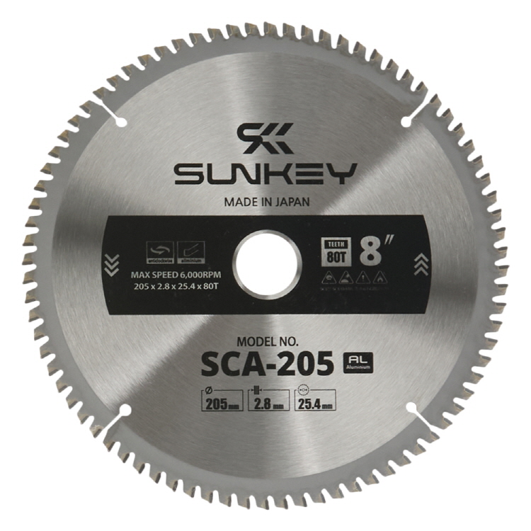 썬키 팁소 원형톱날 알루미늄용 205x2.8x25.4mm 80T SCA-205 - 상품 이미지