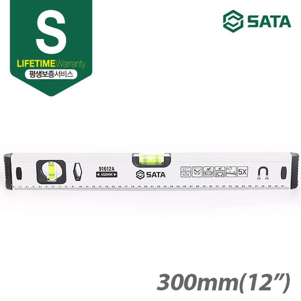 사타 SATA 자석 수평자 300mm 91611A 타일 대리석 시공 수평수직계 - 상세 이미지 2