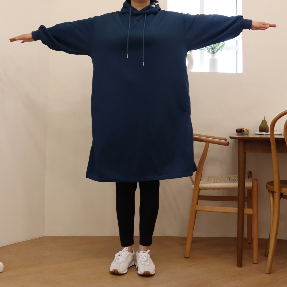 빅사이즈 후드 롱 원피스 쭈리 박시 H라인 오버핏 옆트임 멘투멘 원피스 원마일웨어 봄 가을 이미지 8