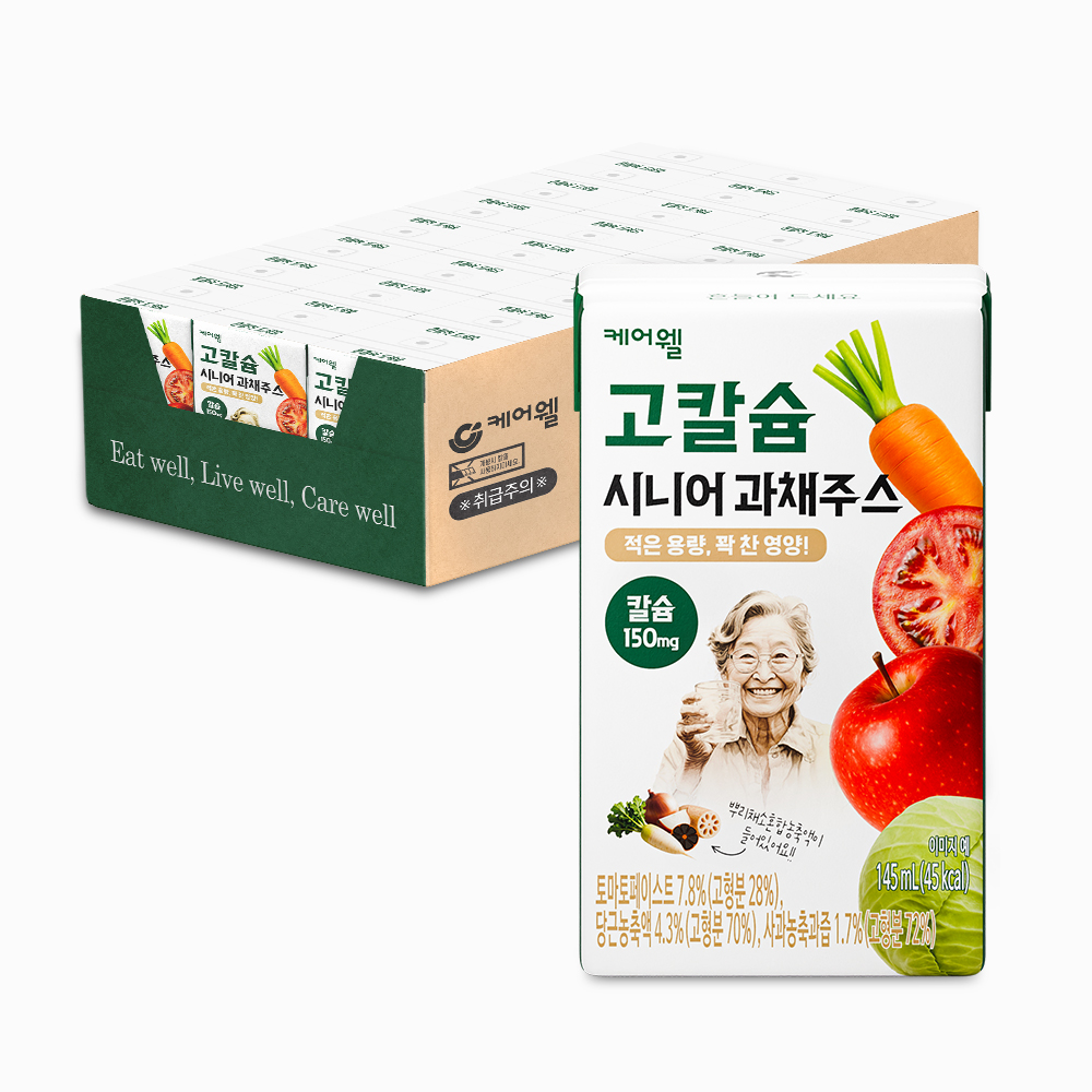 케어웰 고칼슘 시니어 과채주스 사과 당근 토마토 양배추 과일 야채즙 음료 145ml, 24개 - 상품 이미지