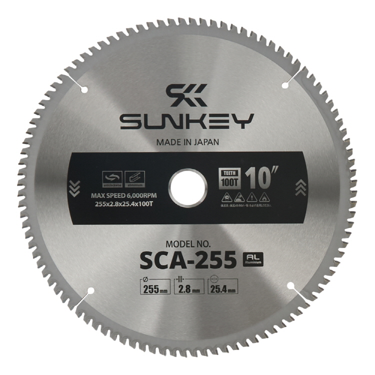 썬키 팁소 원형톱날 알루미늄용 255x2.8x25.4mm 100T SCA-255 - 상품 이미지