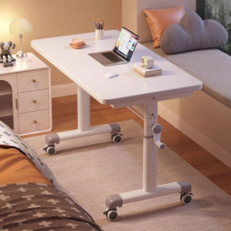 [해외]수동 높이조절 책상 간이 원룸 컴퓨터 데스크 이동식 이동식 화이트 80x60cm