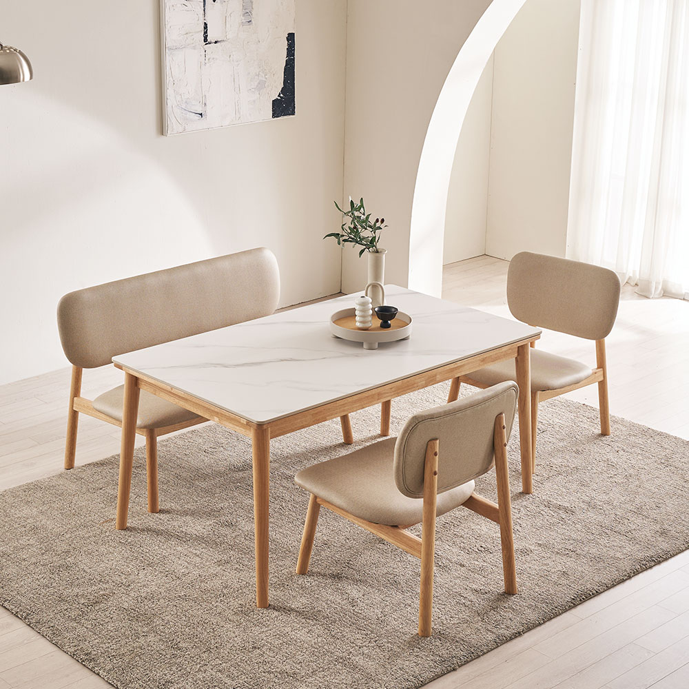 장인가구 칸토르모노 12T 통세라믹 테이블 낮은 2인 식탁세트 의자2 거실 서재