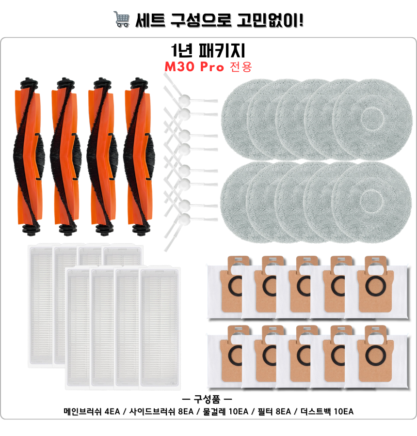 [호환] 샤오미 M30 Pro 소모품 물걸레 더스트백 필터 브러쉬 3개월 세트 - 상세 이미지 2