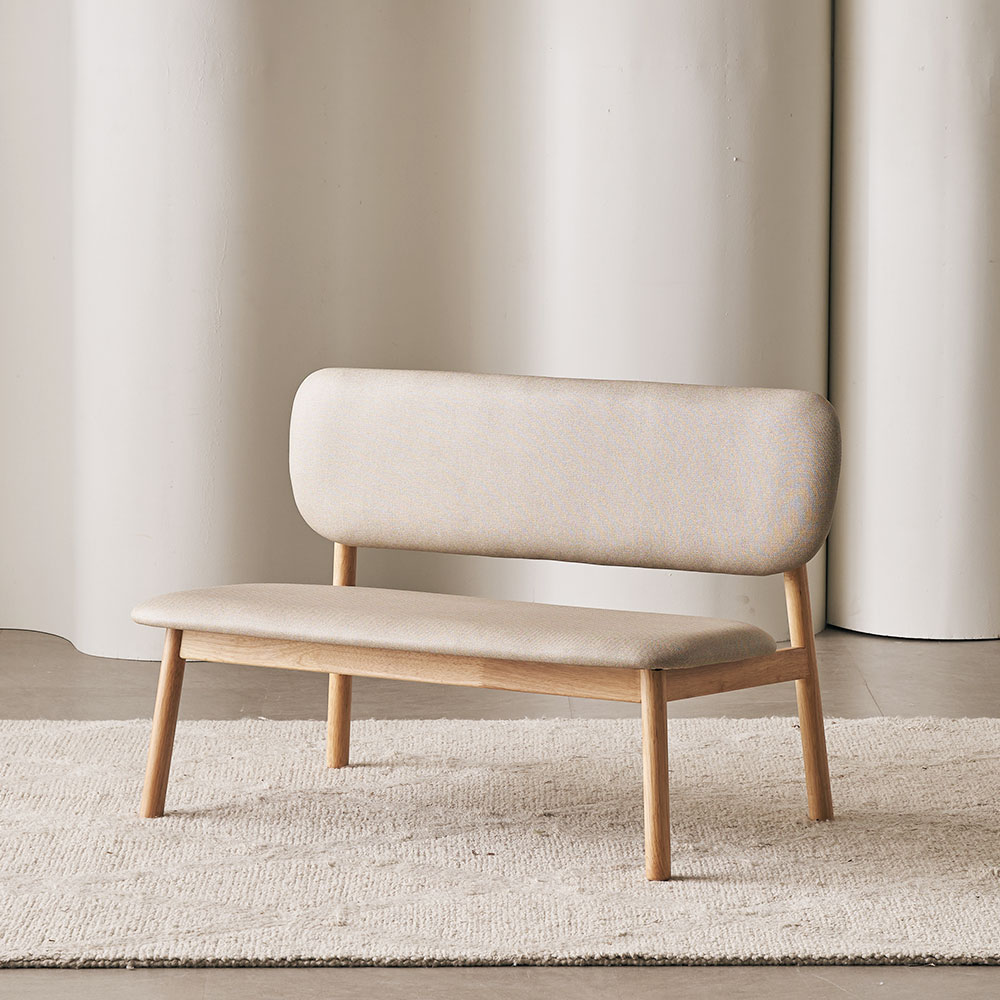 장인가구 칸토르모노 원목 패브릭 2인 낮은 식탁 벤치 의자 등받이