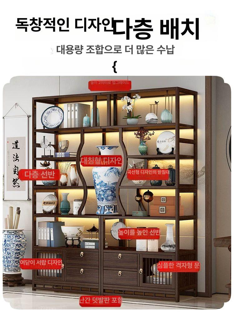 엔틱수석진열장 원목도자기장식장 거실장식선반 트로피진열장 싱글 6단 양문 양서랍 101cm - 상세 이미지 3