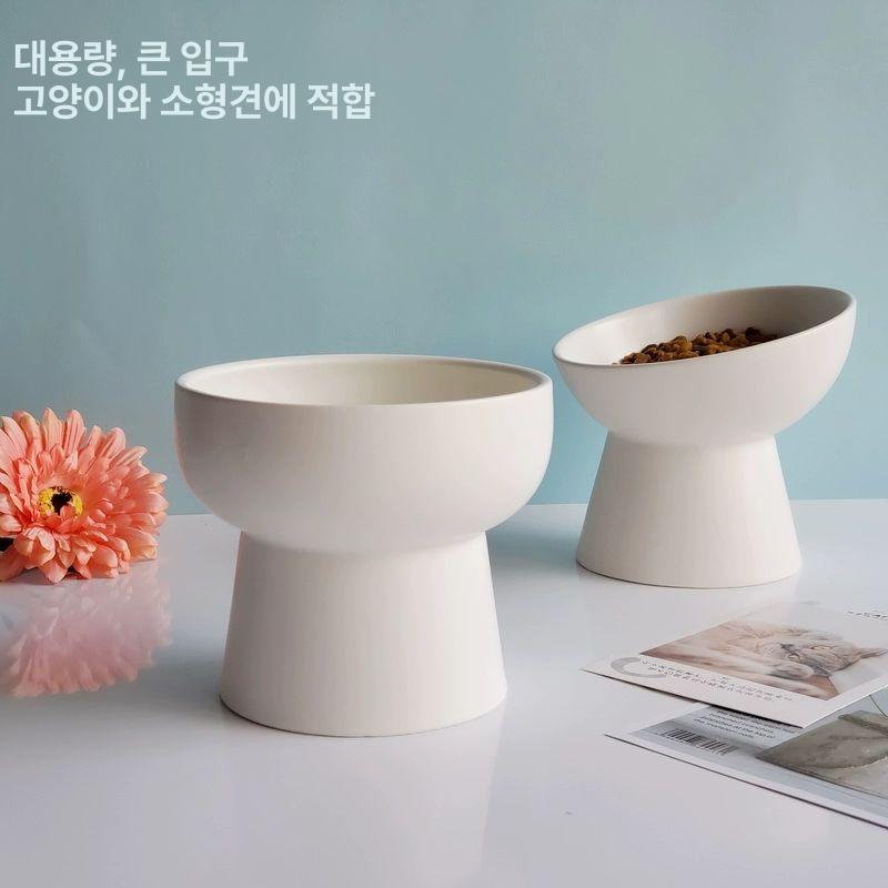 사료 그릇 고양이 무광 강아지 도자기 대형견 높은 반려동물 식기 애견 - 상세 이미지 4