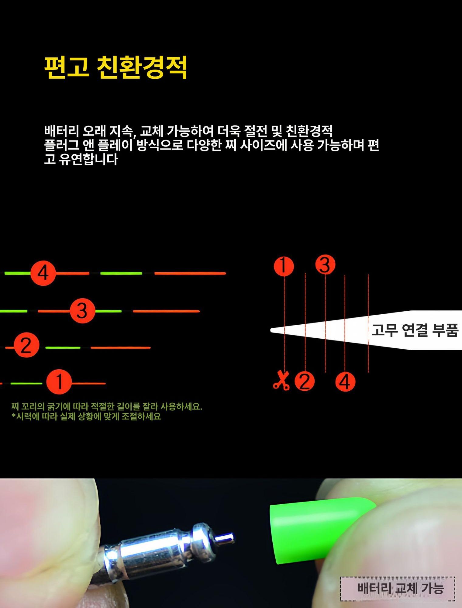 전자 스마트 민물용 점멸형 입질 감지 회전형 빅헤드 다니푸 레드 1세트 그린 1세트 베이스 4개 - 상세 이미지 4