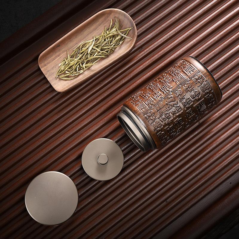 찻잎 보관함 밀봉 차통 이중밀봉 용기 밀폐 찻잎통 홑겹 블랙에보니 합금 차통 150ml 백복스타일 - 상세 이미지 4