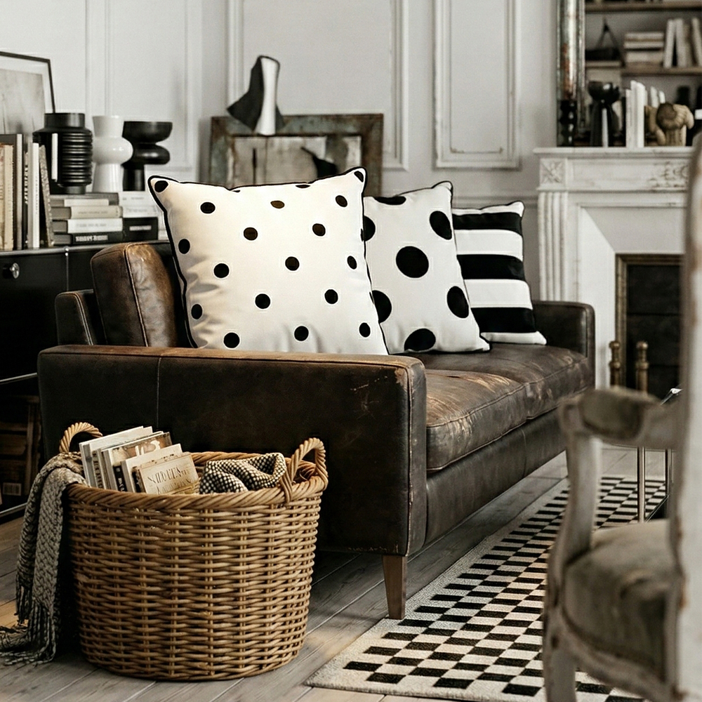블랙앤화이트 벨벳 쇼파쿠션 북유럽 거실 쿠션커버 스타일K 01도트SW, 50x50cm