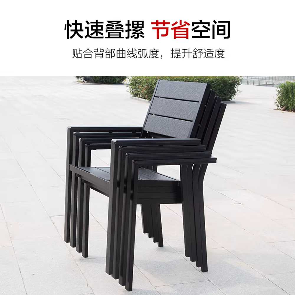 펜션 테이블 세트 마당 데크 테라스 베란다 업소용 의자 2개+60cm 플라스틱 나무 원형 테이블 - 상세 이미지 4