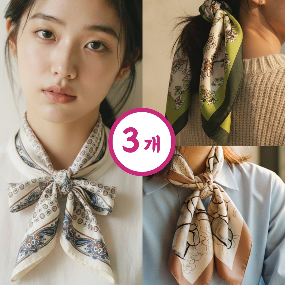 여성 봄 가을 쁘띠 사각 스카프 3개 세트 - 상품 이미지