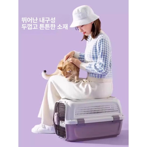프리미엄 휴대용 강아지 고양이 여행용 접이식 켄넬 위탁 통기성 클래식그레이블랙 M 범용 1단계강화 실버 메탈 도어 커피 프레임 범용 - 상세 이미지 4