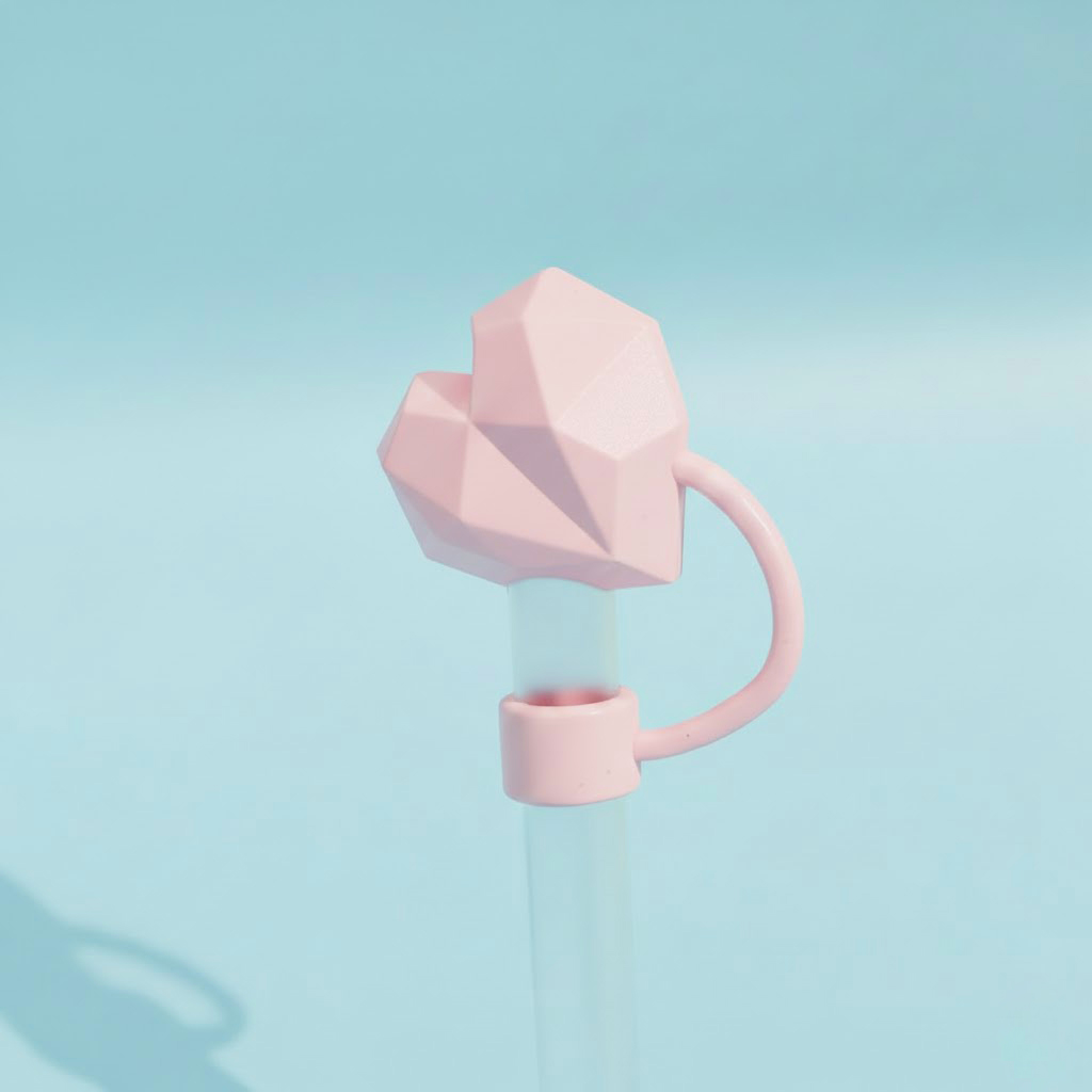 호환 텀블러 빨대 마개 스탠리 커버 텀꾸 스타벅스 캡 하트모양 크리스탈 핑크 (10mm), 1개입 - 상품 이미지