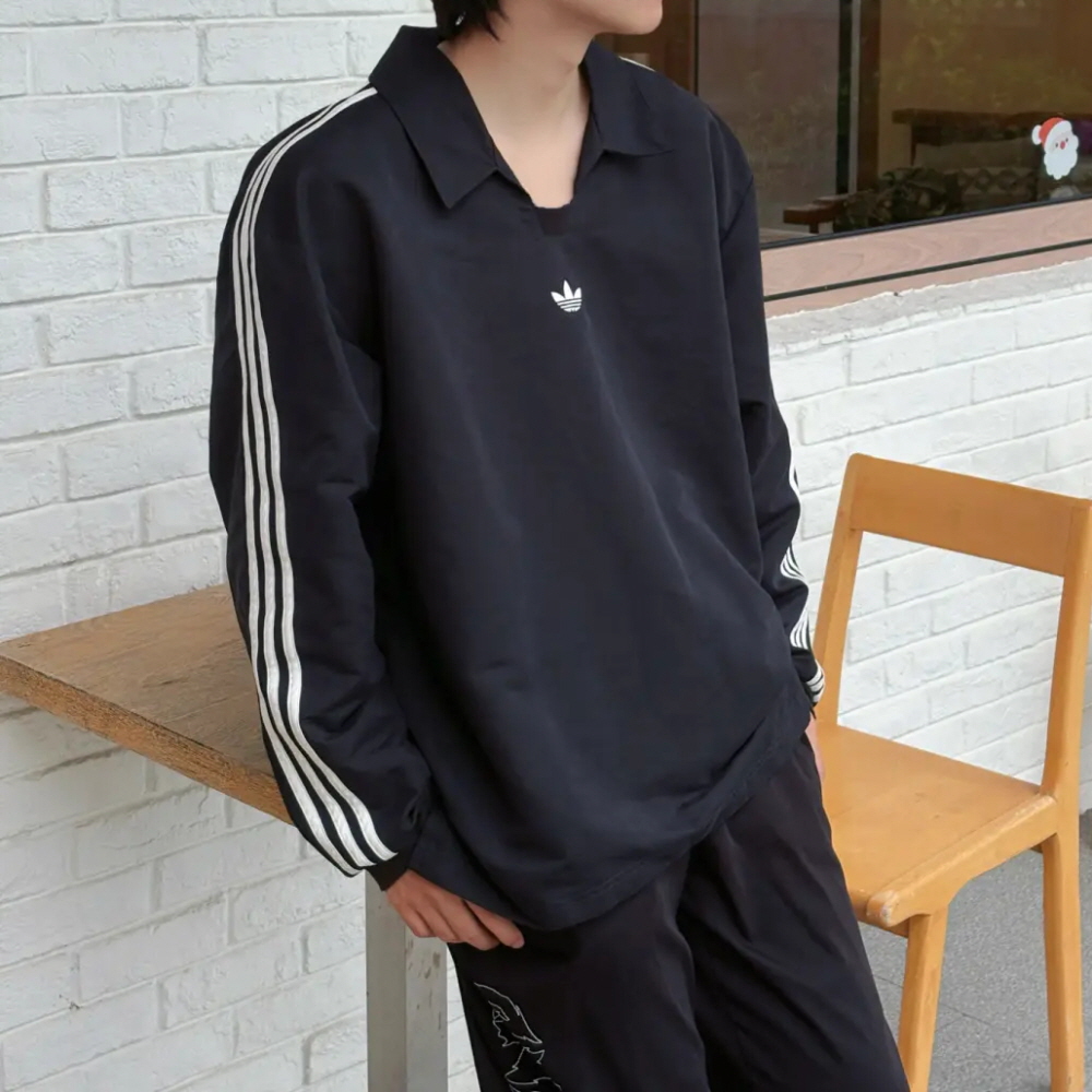 아디다스 오리지널 럭비 폴로 피케 카라 남녀공용 티셔츠 긴팔 블랙 IY7375 - 상세 이미지 3