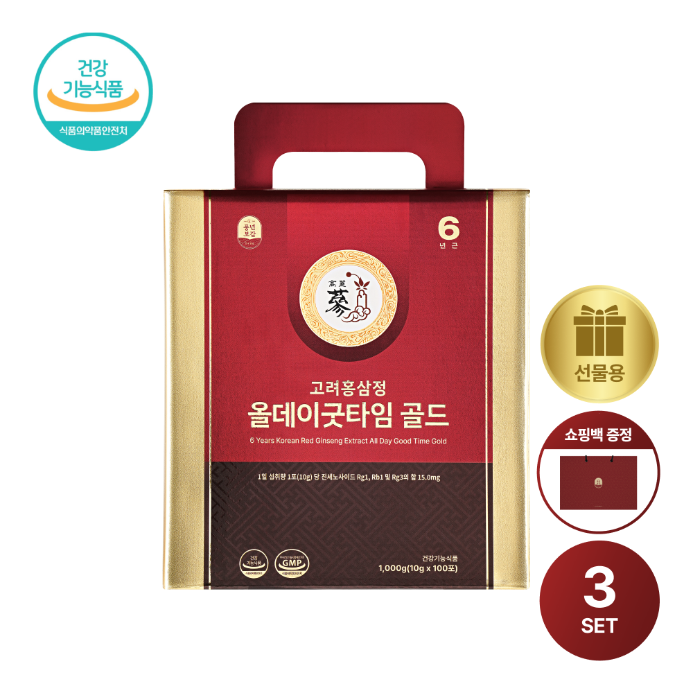 PNBG 풍년보감 고려홍삼정 진액 올데이굿타임 골드 홍삼스틱 홍삼선물세트 100포, 3개 - 상품 이미지
