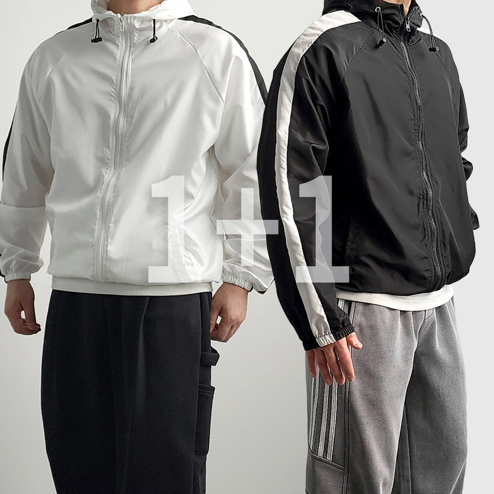 1+1 얇은바람막이 흰색바람막이 고프코어룩 - 상품 이미지
