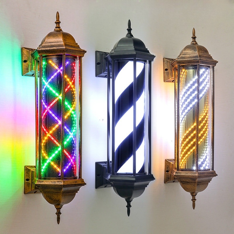 미용실싸인볼 이발소 사인볼 복고풍 벽걸이 LED 회전 바버폴 간판 85cm 레드화이트블루 - 상품 이미지