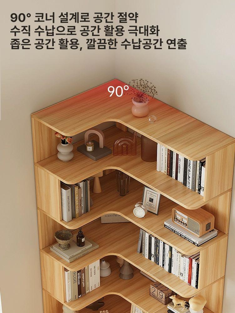 모서리책장 코너 수납장 책꽂이 틈새 선반 삼각 수납 6단 60 x 60 페어우드컬러 설치 포함 - 상세 이미지 4