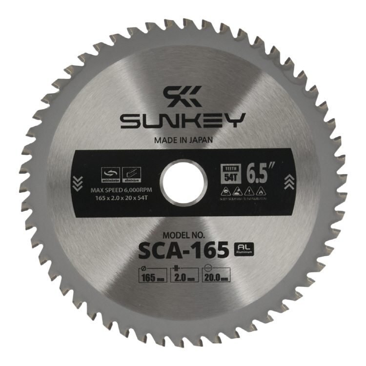 썬키 팁소 원형톱날 알루미늄용 165x2.0x20mm 54T SCA-165 - 상품 이미지
