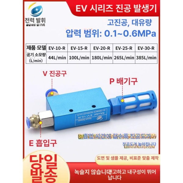 고성능 진공 밸브 흡입기 이송 커넥터 공압 이젝터 흡착기 장비 EV-10 소음기커넥터플러그6포함 1 8인치 EV-10전용 - 상세 이미지 4