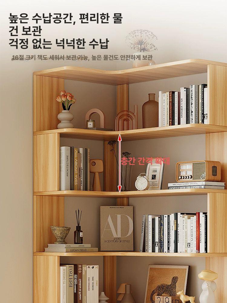 모서리책장 코너 수납장 책꽂이 틈새 선반 삼각 수납 6단 60 x 60 페어우드컬러 설치 포함 - 상세 이미지 5