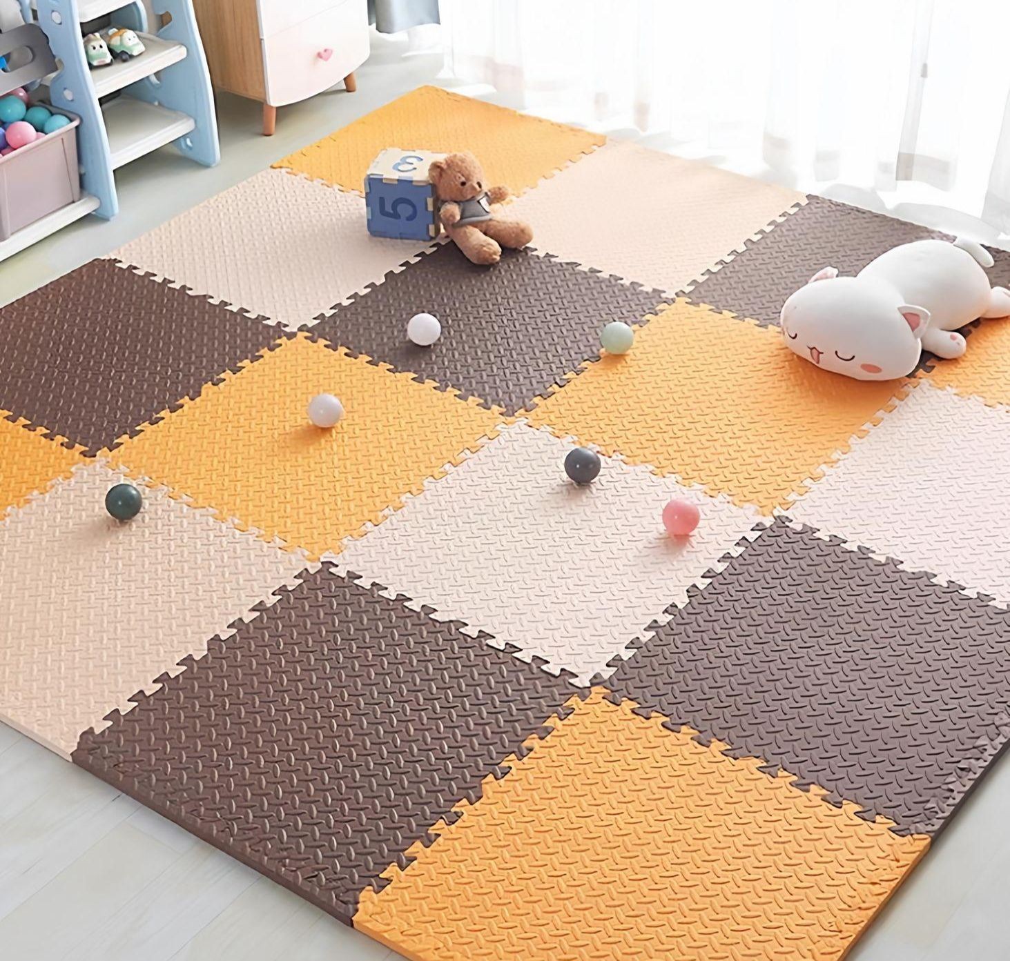 바닥매트 충격흡수 문화센타 놀이방 어린이집 방음매트 베이지+커피색+오렌지 30x30x1.2cm 32장 - 상품 이미지