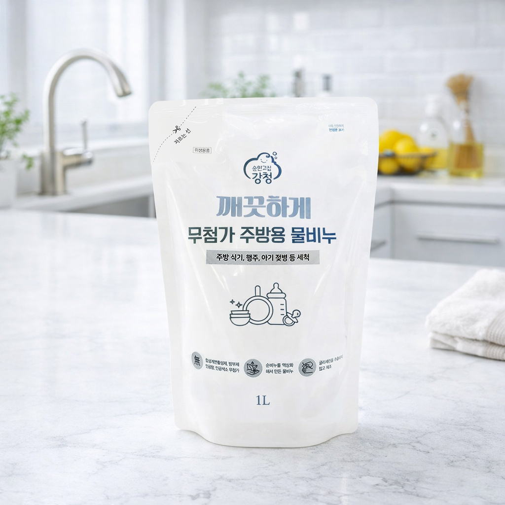 강청 무첨가(계면활성제) 깨끗하게 주방세제1L 주방용물비누 리필형 - 상품 이미지