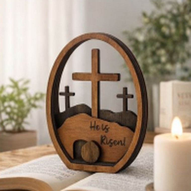 부활절 우드 십자가 장식 He Is Risen 원목 인테리어 오브제 - 상품 이미지