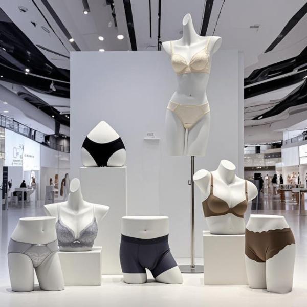 프리미엄 여성 토르소 속옷 전시 마네킹 상반신 디스플레이 피팅 스킨톤 어깨원피스 기울어진 하트형속옷화이트 - 상품 이미지