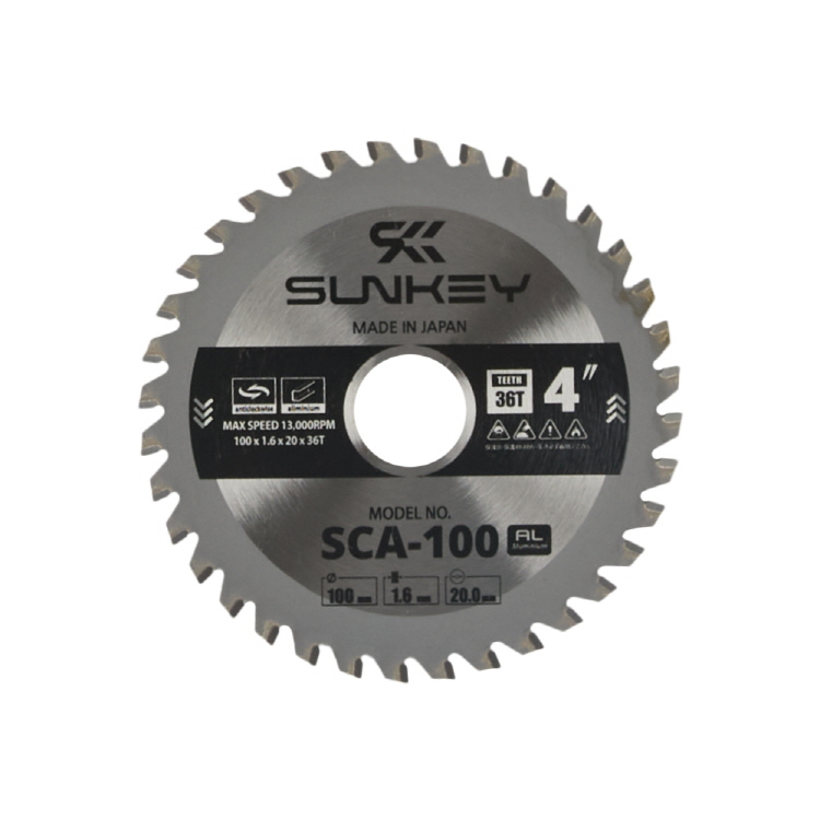 썬키 팁소 원형톱날 알루미늄용 100x1.6x20mm 36T SCA-100 - 상품 이미지