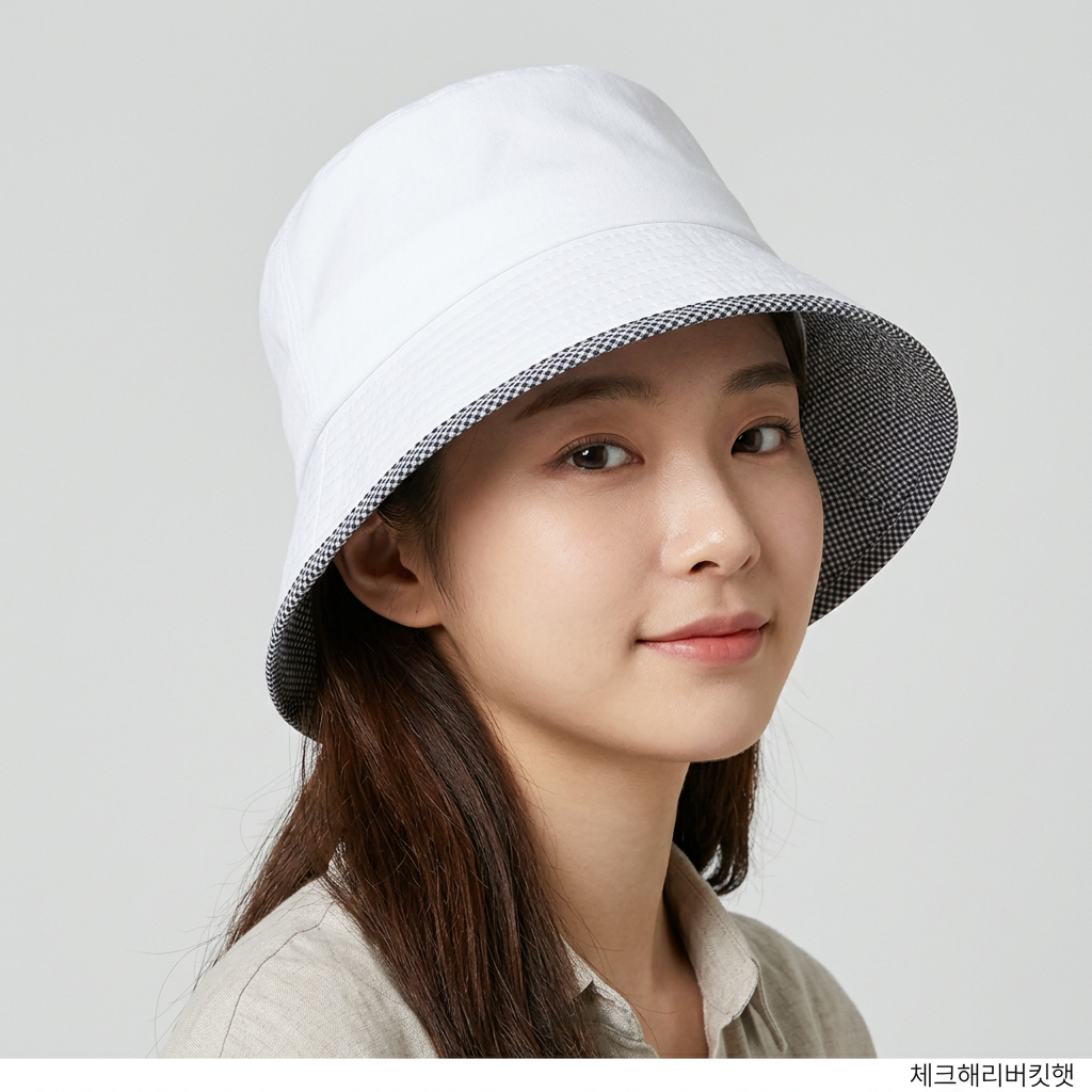 해리 일자형 체크 투톤 벙거지모자 여자 남자 버킷햇 - 상품 이미지