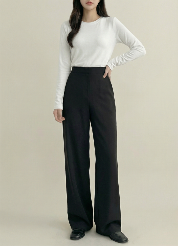 포라 하이웨스트 밴딩 와이드슬랙스 정장바지 봄 일자 와이드팬츠 여자슬랙스 빅사이즈 이미지 7