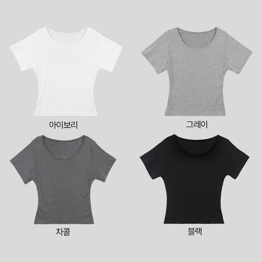 팔뚝커버 반팔 모달티셔츠 유넥 크롭흰티 - 상세 이미지 5